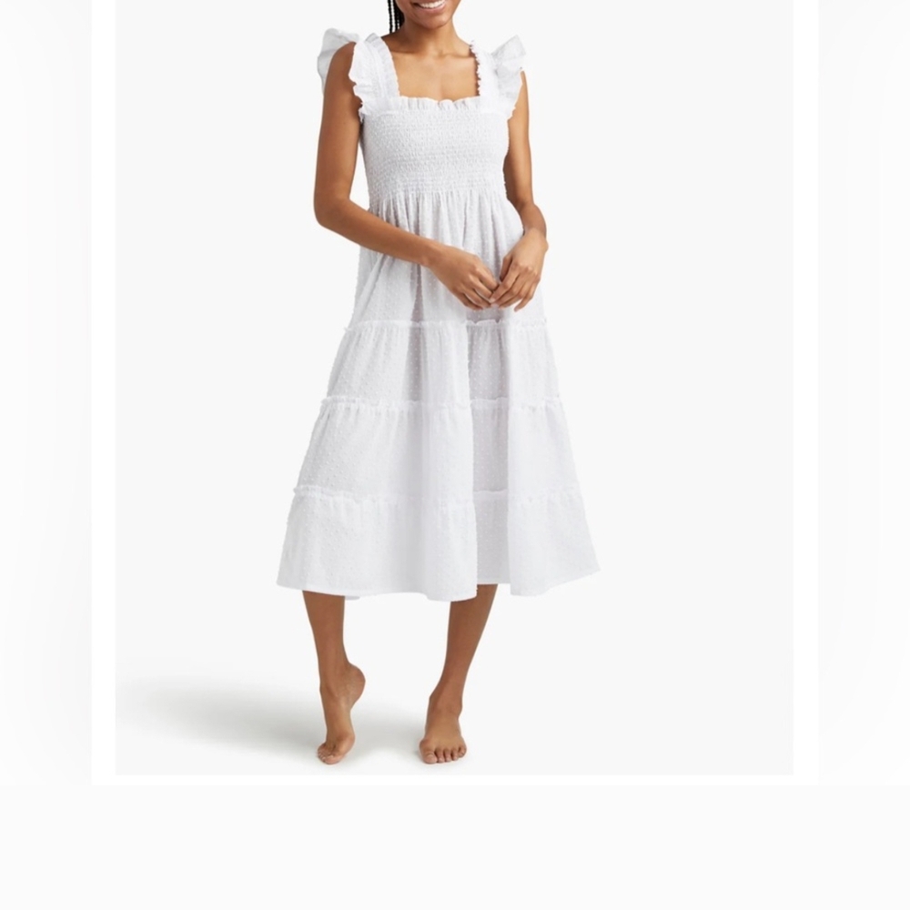 Hill House White Smocked Midi Dress with Ruffle Straps